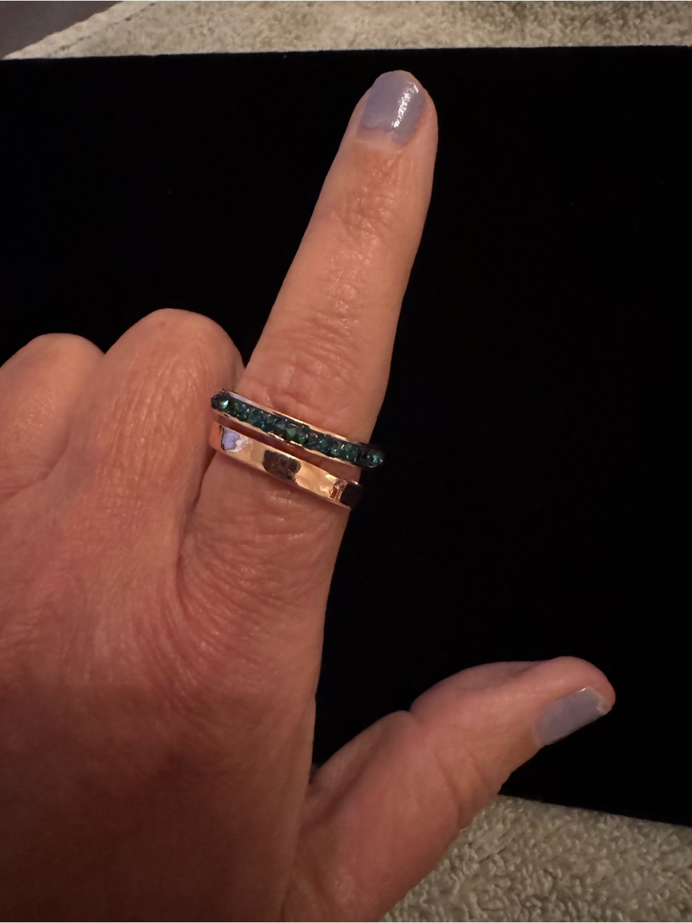 Gold Tone Ring with Green Crystal Band - Women Jewelry
